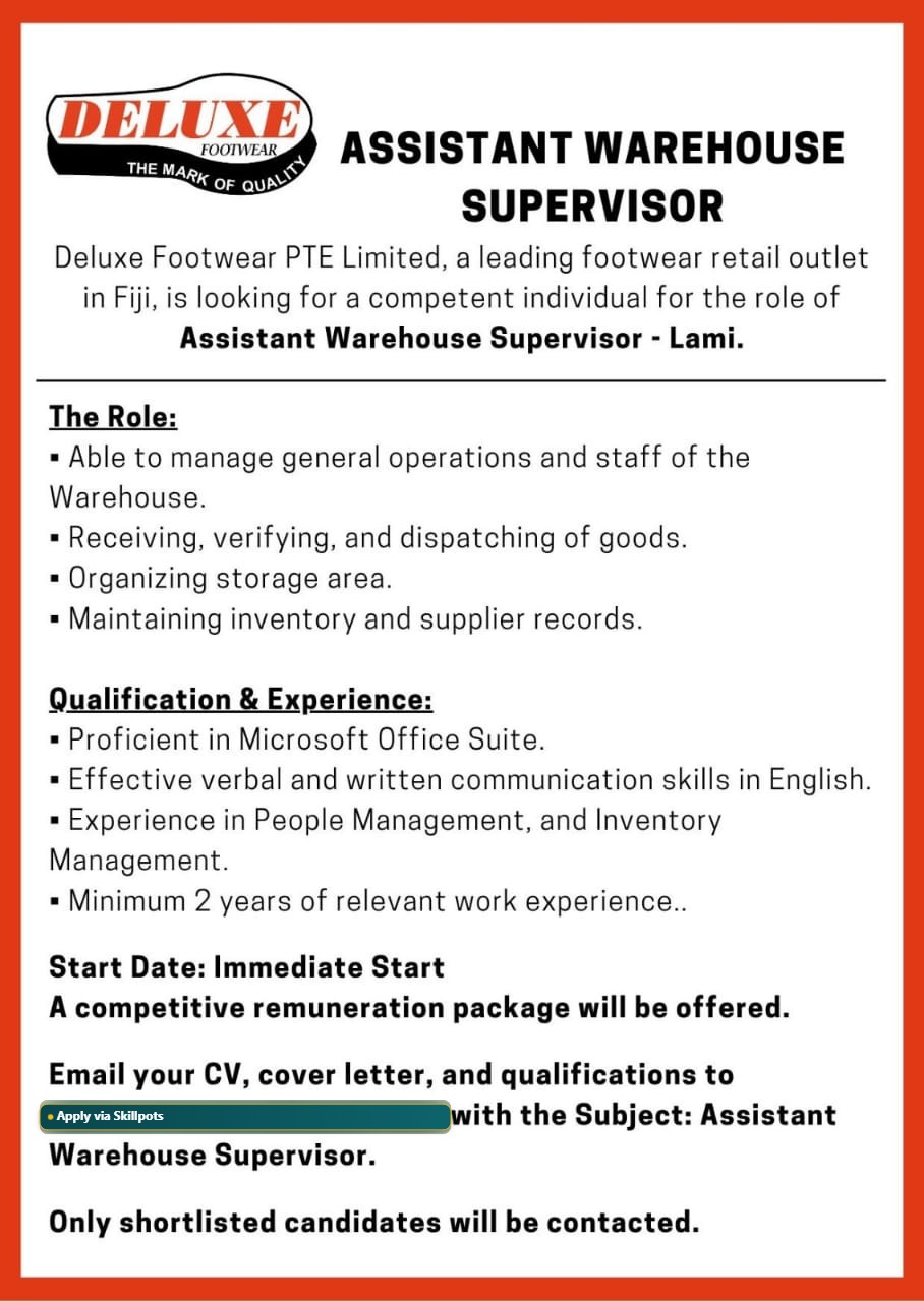 Assistant Warehouse Supervisor  at Pacific Islands Jobs Banner