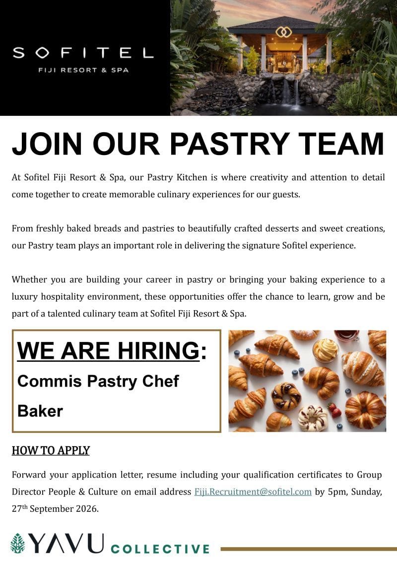 Commis Pastry Chef  at Pacific Islands Jobs Banner