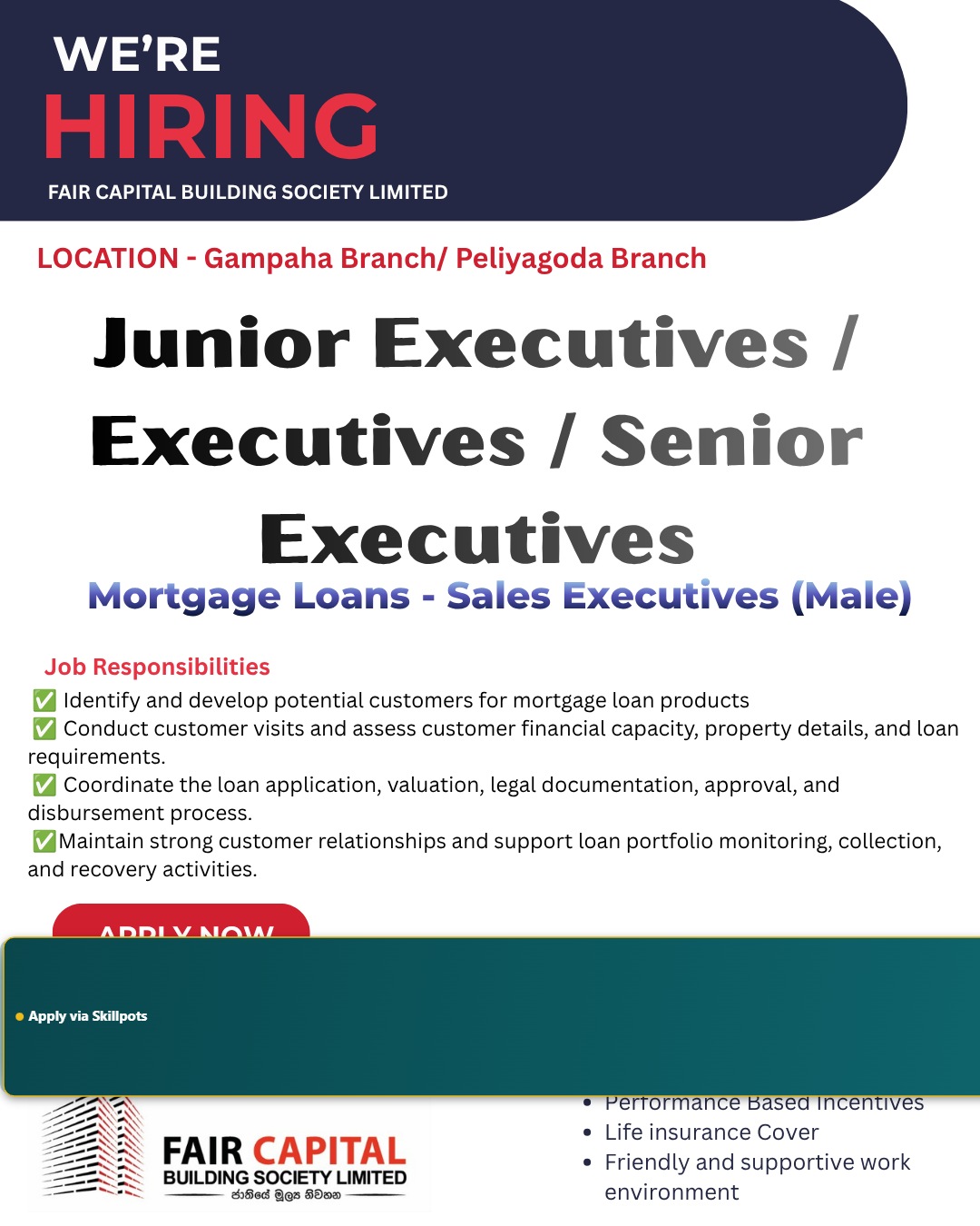 Junior Executives / Executive / Senior Executive at Fair Capital Building Society Limited Banner