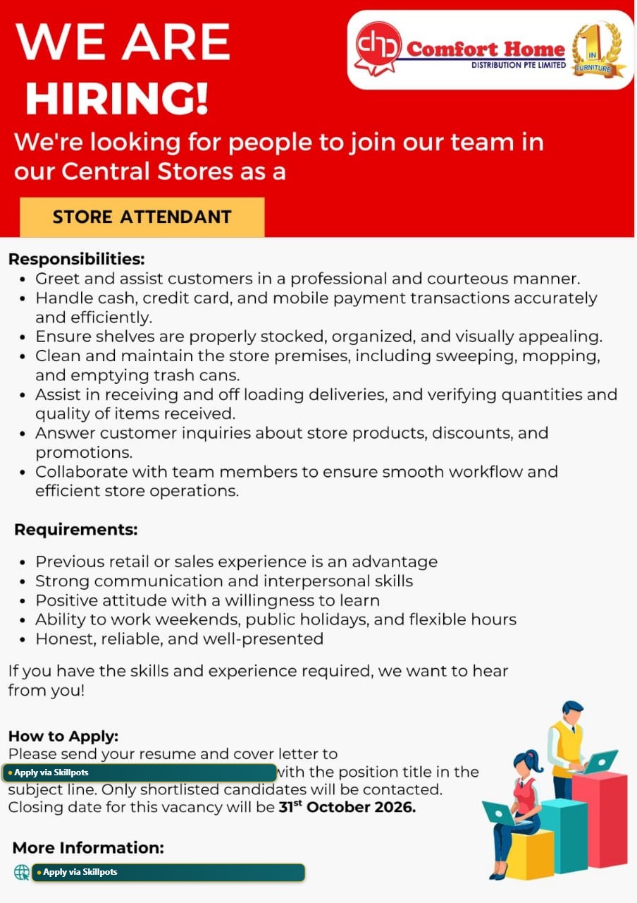 Store Attendant  at Pacific Islands Jobs Banner