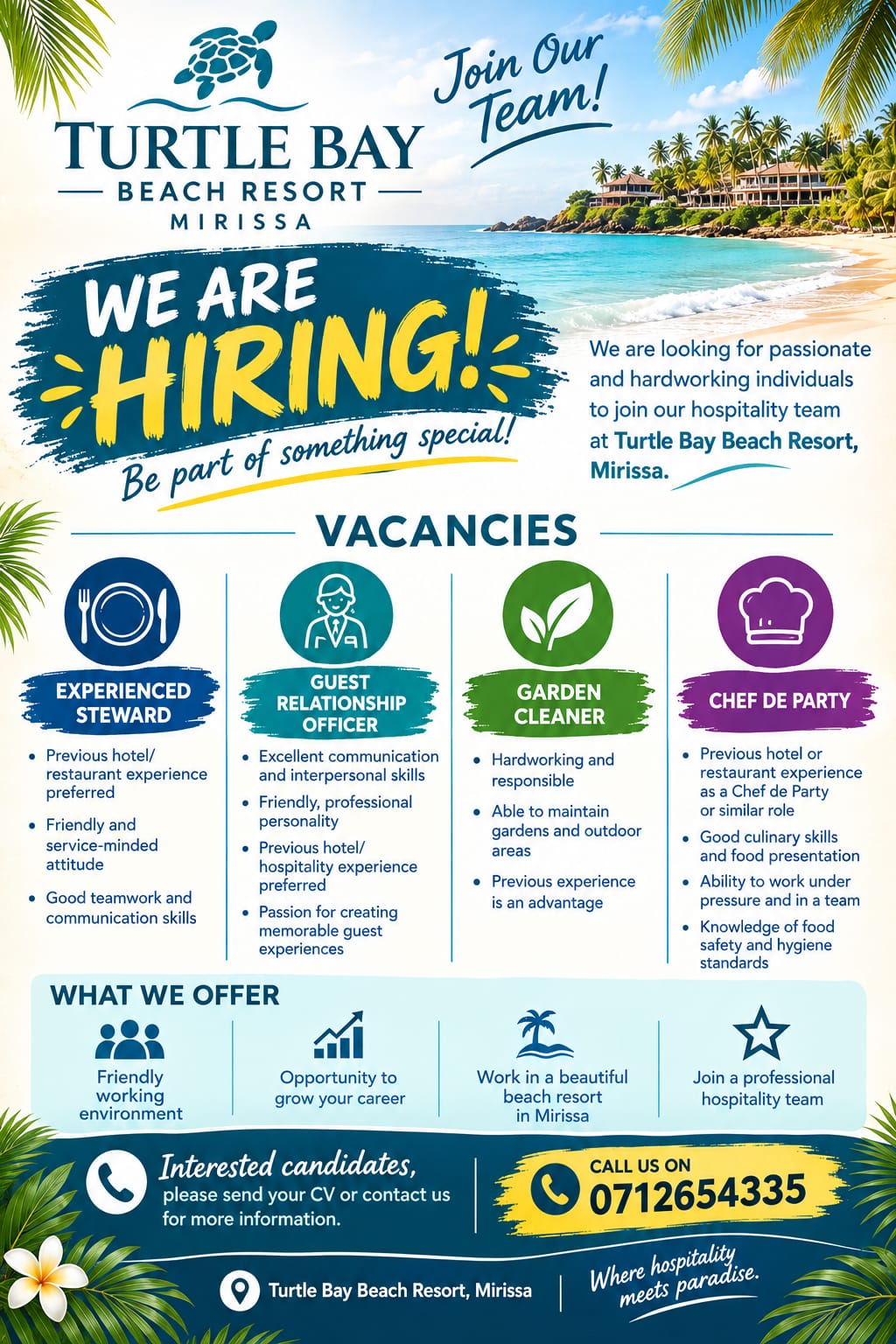 Guest Relationship Officer  at Turtle Bay Beach Resort  Banner