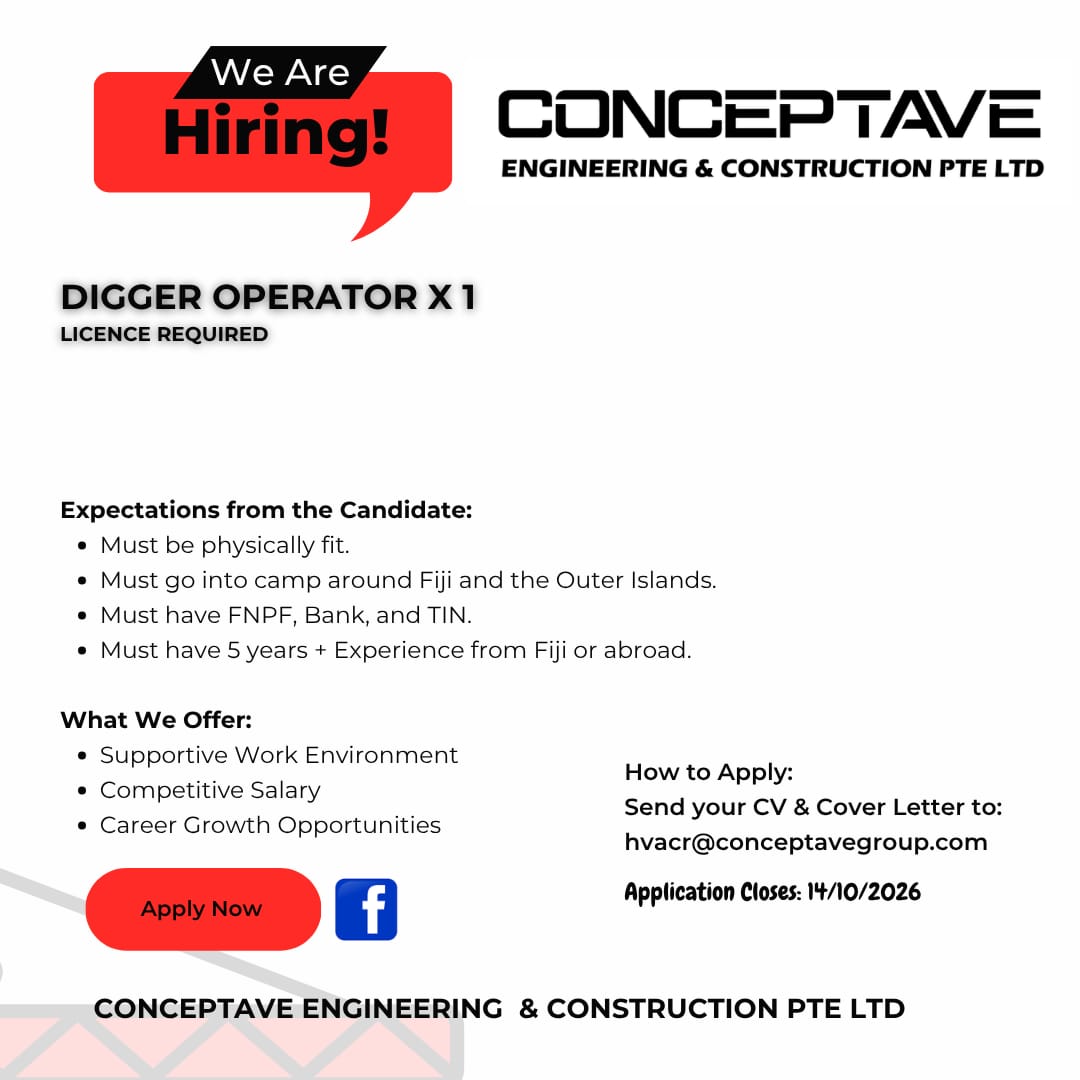 Digger Operator  at Pacific Islands Jobs Banner