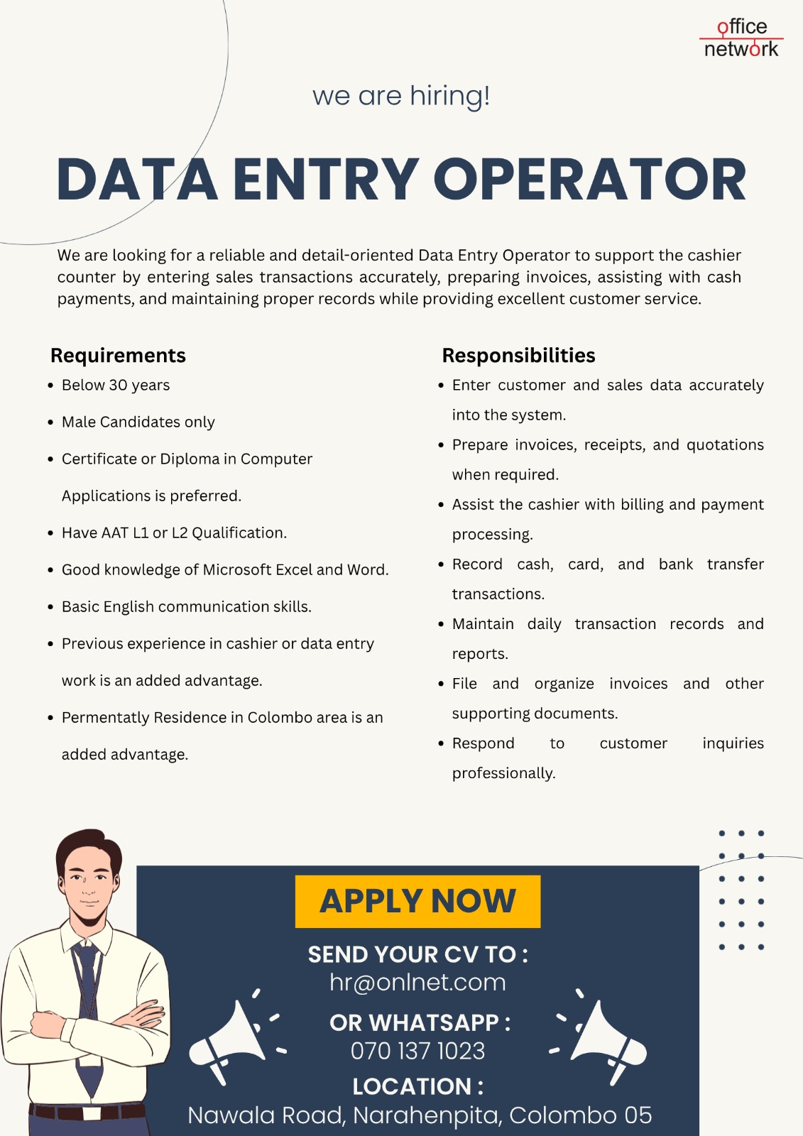 Data Entry Operator at Office Network  Banner