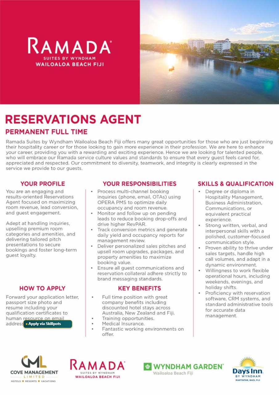 Reservations Agent  at Pacific Islands Jobs Banner