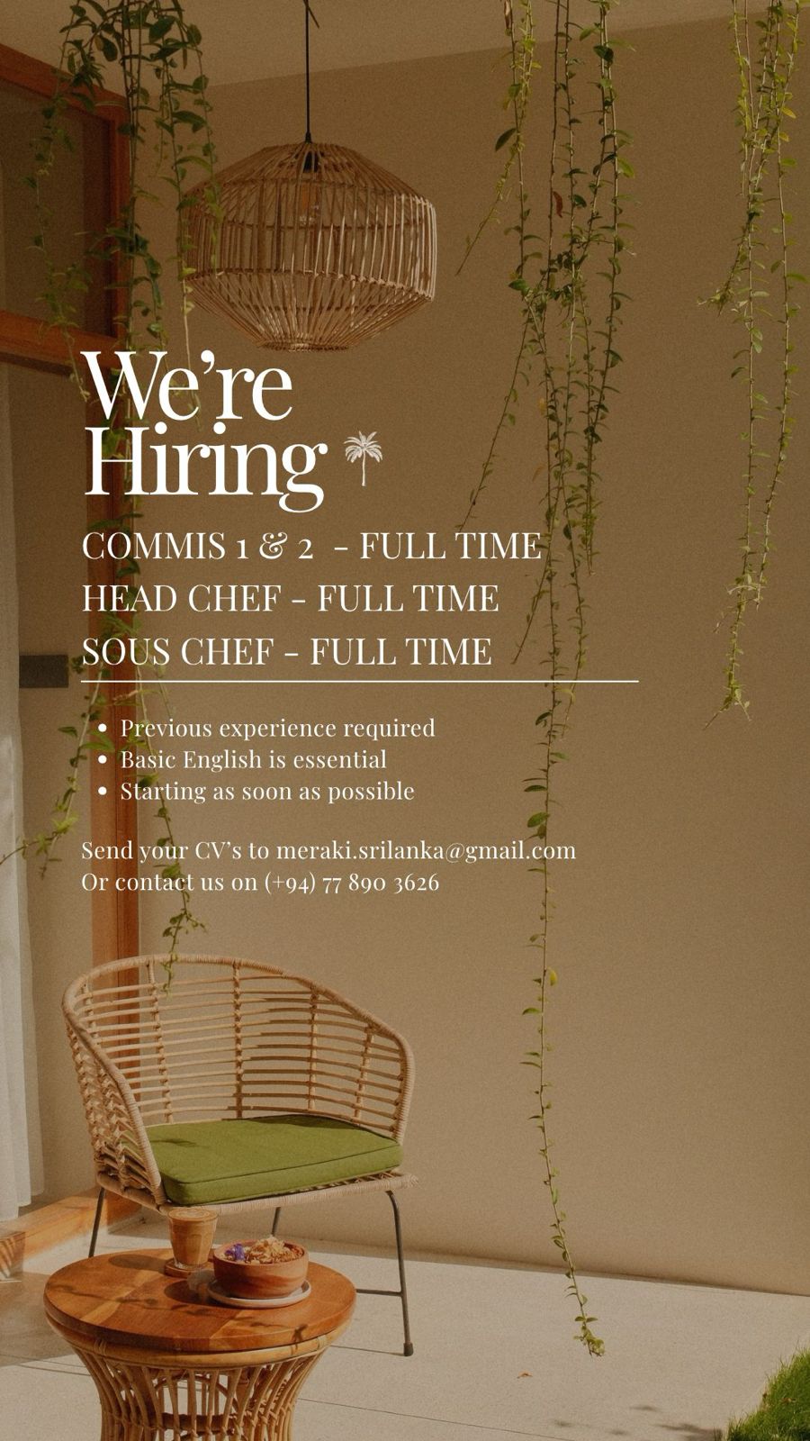Head Chef  at Meraki Cafe  Banner