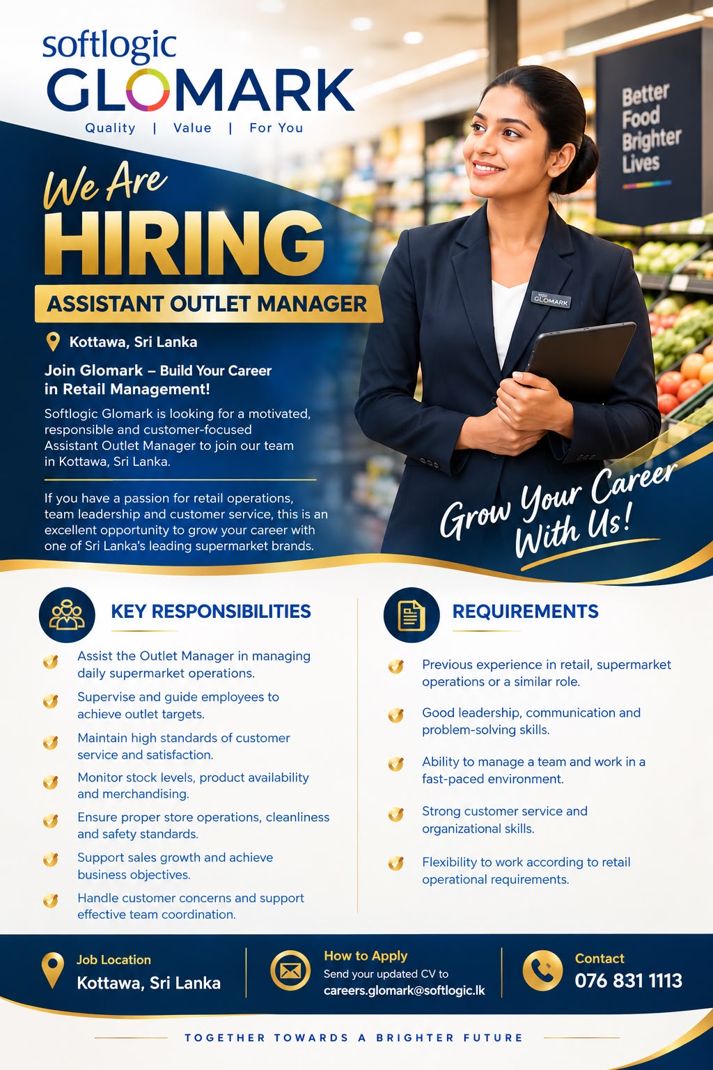 ASSISTANT OUTLET MANAGER at Softlogic Glomark Banner