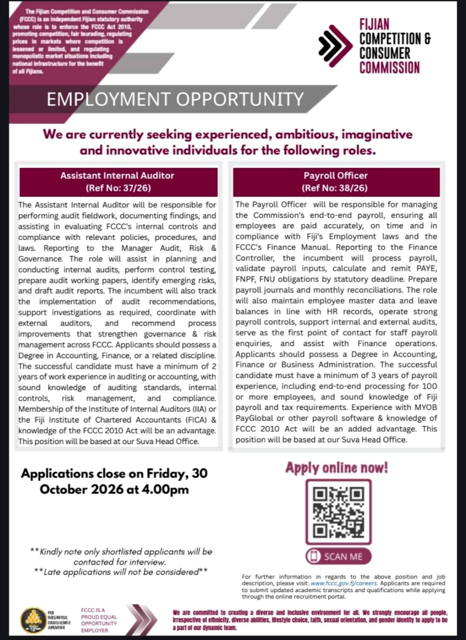 Assistant Internal Auditor  at Pacific Islands Jobs Banner