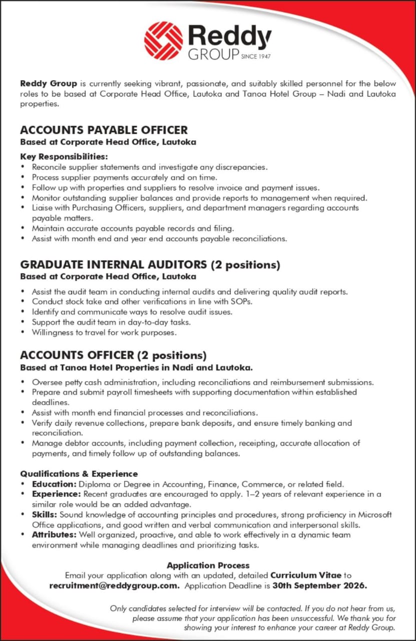 Graduate Internal Auditors  at Pacific Islands Jobs Banner