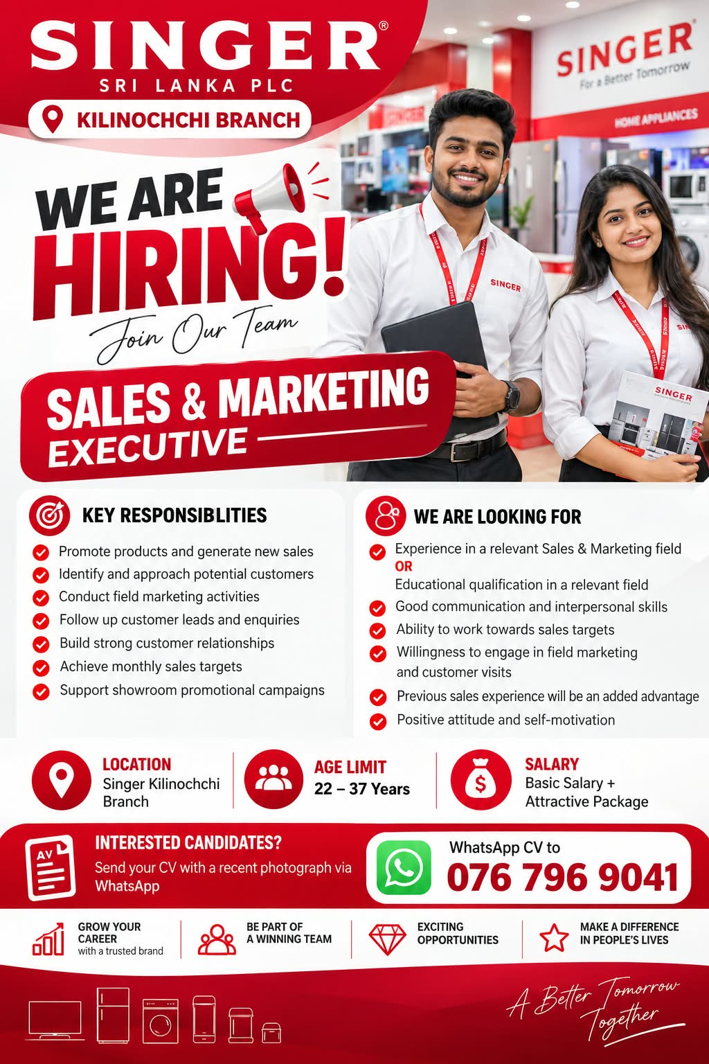 Sales & Marketing Executive at Singer Sri Lanka PLC Banner