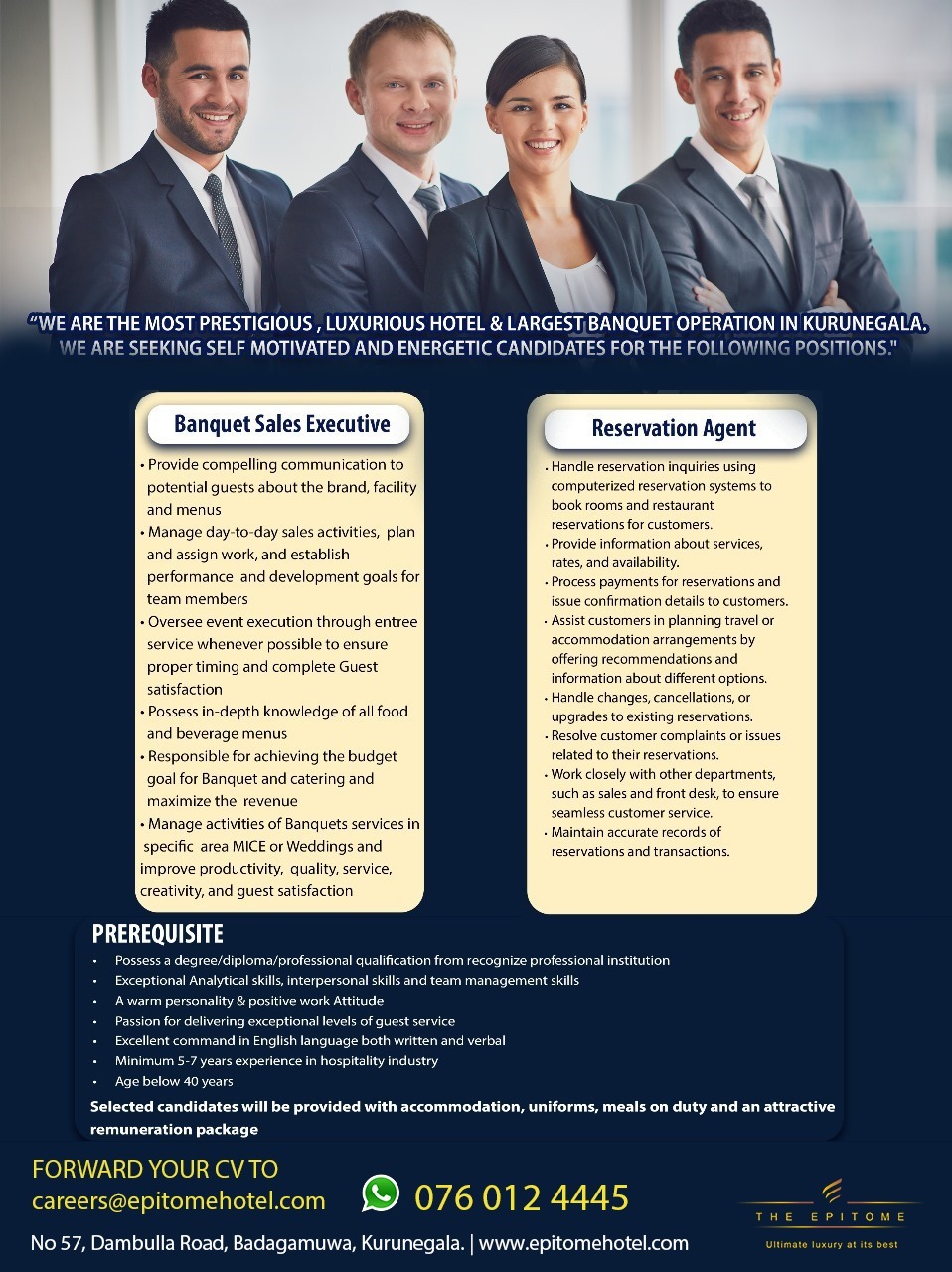 Banquet Sales Executive at THE EPITOME HOTEL Banner