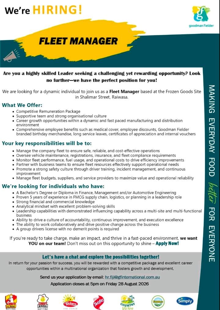 Fleet Manager at Pacific Islands Jobs Banner