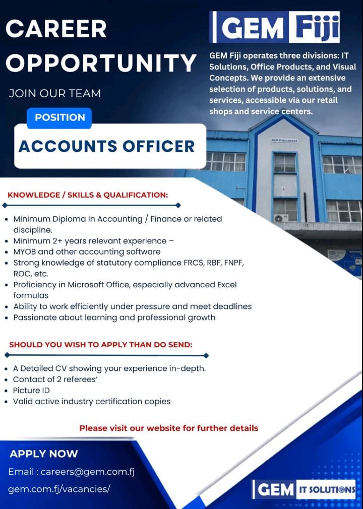 Accounts Officers at Pacific Islands Jobs Banner