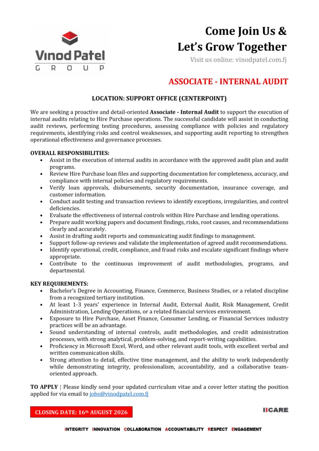 ASSOCIATE - INTERNAL AUDIT at Pacific Islands Jobs Banner