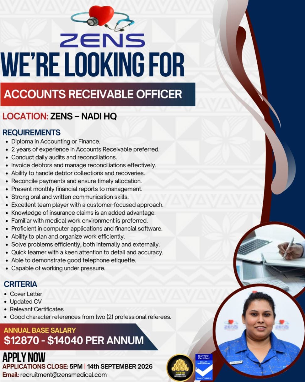 Account Receivable Officer  at Pacific Islands Jobs Banner