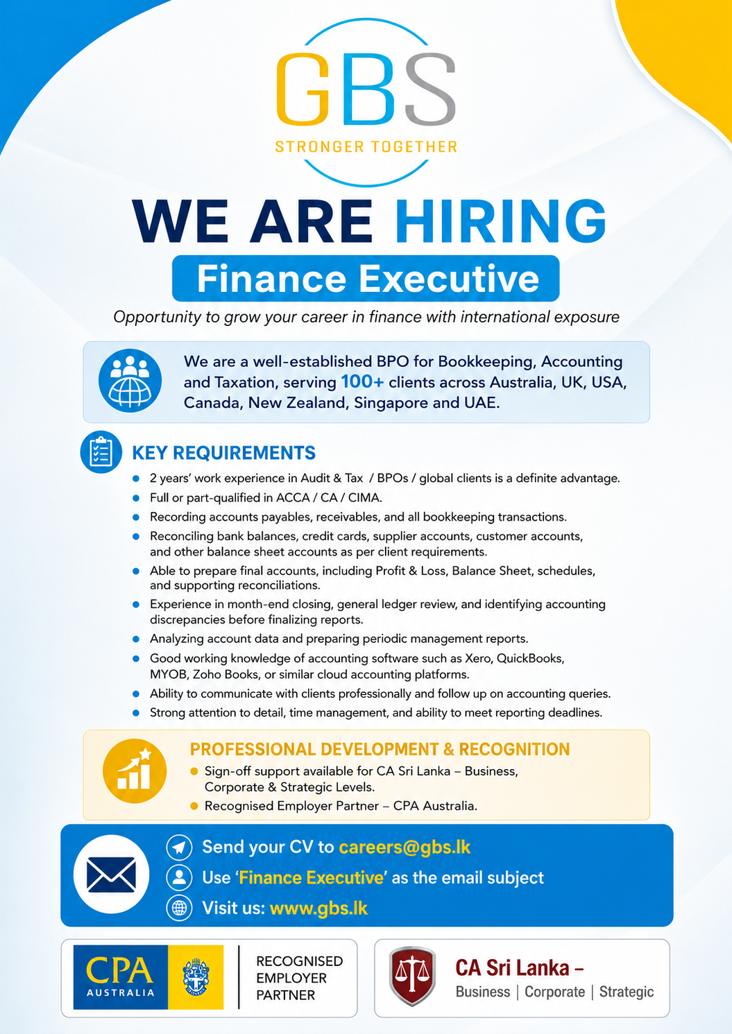 Finance Executive at Global Bookkeeping Solution  Banner