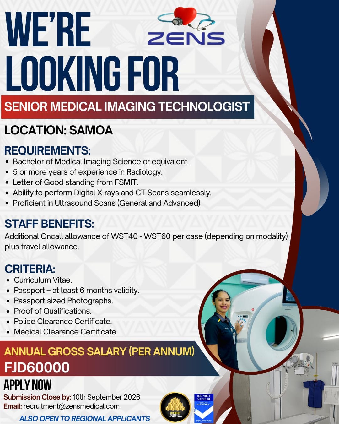 Senior Medical Imaging Technologist at Pacific Islands Jobs Banner