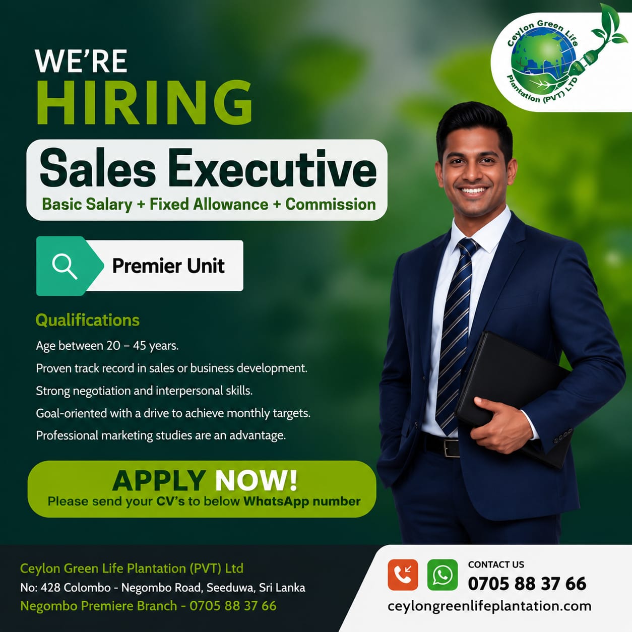 Sales Executive-Premier Unit at Ceylon Green Plantation (Pvt) Ltd Banner