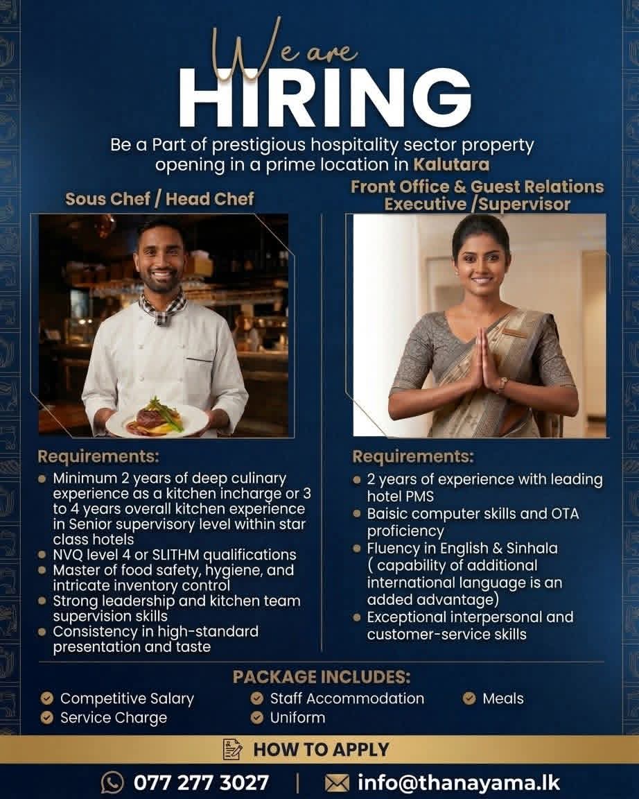 Front office @ Guest Relation Executive  at kalutara Thanayama  Banner