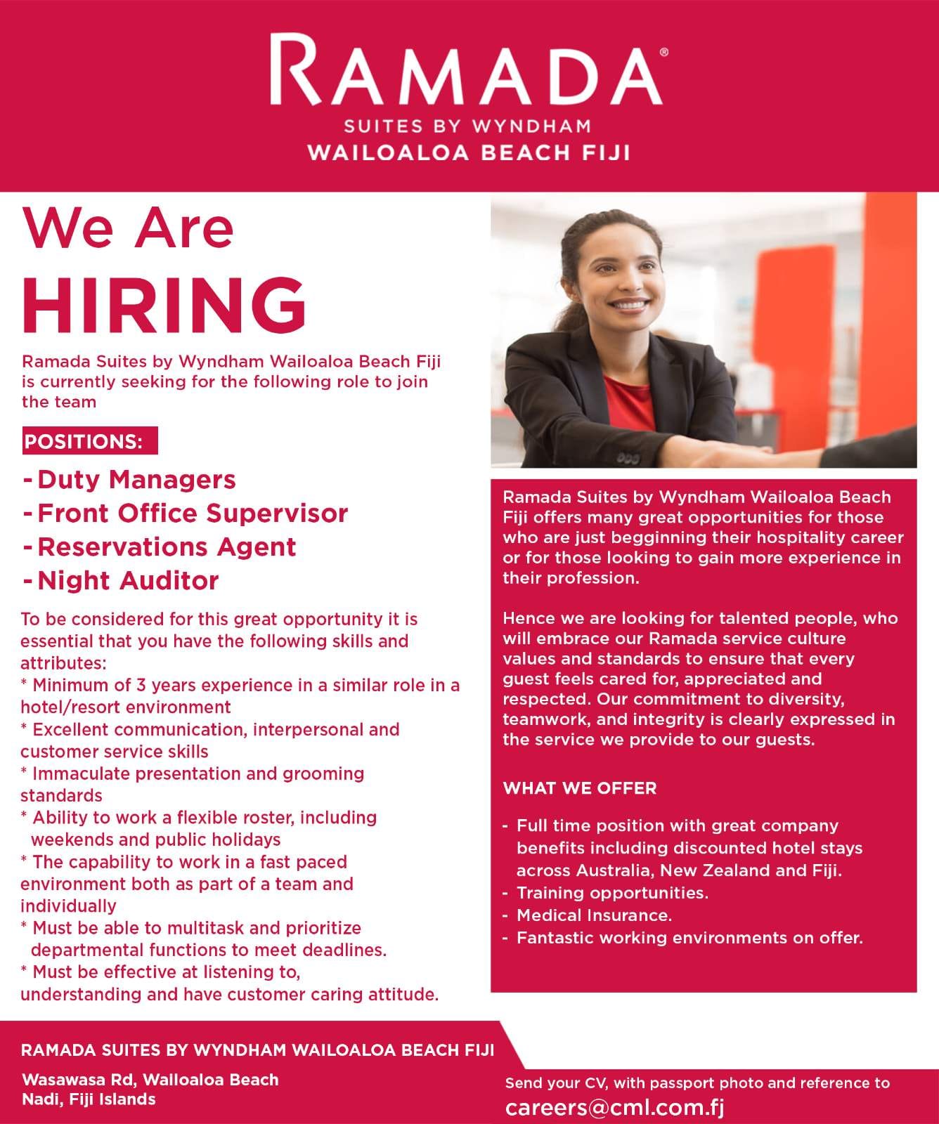 Duty Manager  at Pacific Islands Jobs Banner